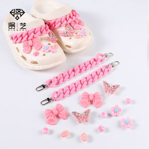 14Pcs/Set Crocs Jibbitz Charms Shoes Accessories Chains DIY Pastoral Style Clogs Flower Cute Butterfly Decoration for Crocs