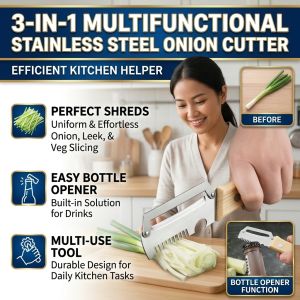 【Multi-Functional Stainless Steel】3-In-1 Onion Cutter Durable Vegetable Slicer Convenient Kitchen Tool