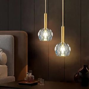 SXH Nordic Bedroom Bedside Pendant Light Modern Minimalist Dining Room Bar Counter Light Luxury Internet Celebrity Long Line Crystal Light Single Head Small Pendant Light