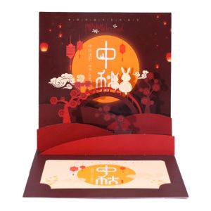MINOA Creative Mid-Autumn Festival Pop Up Card Handmade Folding Happy Mothers Day Card Mid-Autumn Festival Paper Arts Pop-Up Greeting Cards Home Ornaments