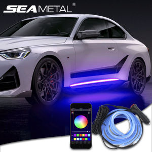 SEAMETAL 2pcs Led RGB Car Door Lights Strip Decorative Atmosphere Lights With APP Music Control Auto Door Side Welcome Light 12V