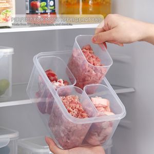 4 in 1 Removable Airtight Lid Compartment Fridge Organizer Food Storage Container Meat Fruit Veggie Keeper