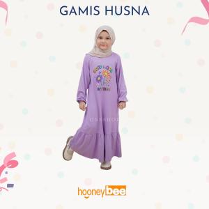 Hooneybee Husna Ungu - Gamis Anak Perempuan - [ Size 2-10 Th] Baju Muslim Cewek