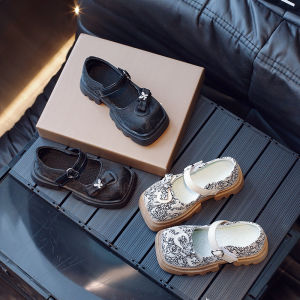 SHUNAICHI 2024 New Autumn Children Shoes Girls Platform Flats Shoes Retro Chinese Style Flower Cloth Vamp Footwear Girl Wedge Shoes H06136