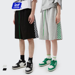 INFLATION brand 2023 summer new men campus student tide brand green checkerboard square stitching loose sports mens casual shorts