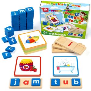 Trò chơi đánh vần phân loại bảng chữ cái đọc nguyên âm ngắn bằng gỗ trang web Flashcards học từ CVC bảng chữ cái ghép hình quà tặng đồ chơi giáo dục trẻ 3-4-5 tuổi