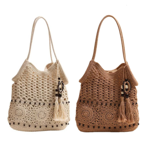Ethnic Inspired Crochet Shoulder Bag for Women Large Capacity Woven Handbag Suitable for Beach Days and City Shopping