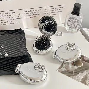 DREZEW Lược nhỏ có lược gấp di động dành cho nữ Túi khí trẻ em đệm khí massage tóc gương mini tích hợp lược