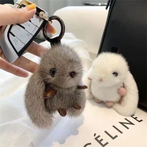 LIGHTER Búp bê lông Móc khóa lông thỏ Thú nhồi bông Ngù len dây chuyền thỏ vải nhung lông Móc treo chìa khóa xe ô tô Charm túi Móc khóa nhồi bông thỏ Nữ Cô Gái