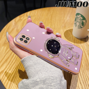 JIUMOO Casing Ponsel untuk Samsung A22 5G M22 A22s 5G A20s A21s Case HP lembut astronot lipat dudukan ponsel Casing pelindung lensa penuh pelindung Kesing silikon kreatif Softcase