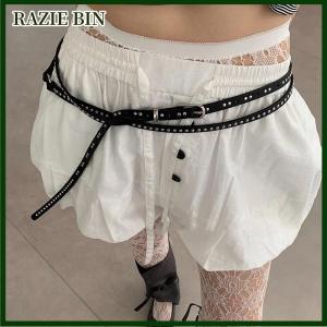 RAZIE BIN Y2K Punk Leather Double Thin Belt Women Men PU Black White Waist Strap Trendy Waistband Jeans Skirt Decoration