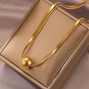 Original 18K Saudi gold pawnable Lucky Round Ball Double layered Snake Bone Womens Necklace Accessories Jewelry Gifts Hypoallergic