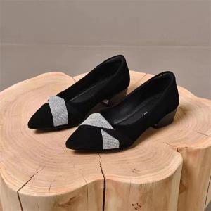 [Free Shipping] Shiny Diamond-Style Matte Suede Pointed-Toe Low-Heeled Fashionable Shallow-Cut Elegant Women’S Leather Shoes For Spring And Autumn Suitable For Work