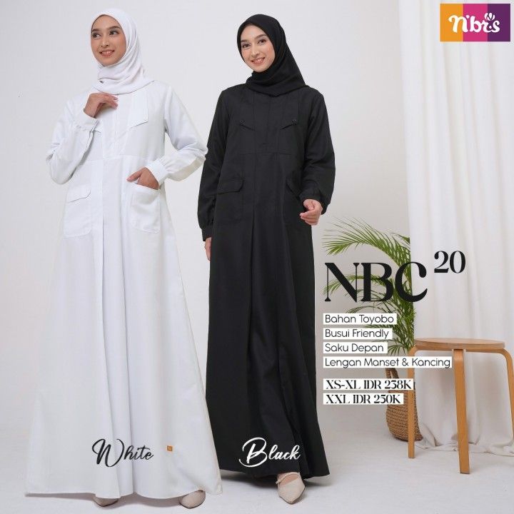 Gamis Nibras Putih dan Hitam Material Toyobo Kode NBC 020 Desain Simple dan Elegan Ready Stokk !!!!!!!