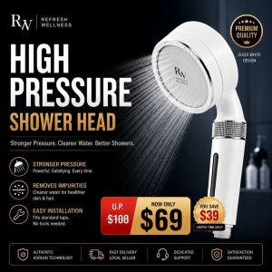 RW Rainfall Spa High Pressure Shower Head (White)    Strong Water Pressure    Refresh Wellness
