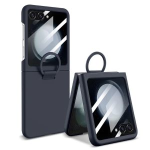For Samsung Z Flip 7 Ring Holder Case Tempered Glass Screen Protector Liquid PC Cover for Samsung Galaxy Z Flip 5 6 7 Flip7