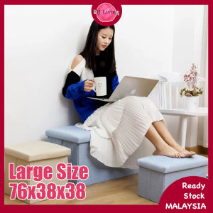 2 in 1 Storage Stool Box Ottoman 76x38x38 Fabric Foldable Storage Sofa Footrest Foot Seat Home Organizer Neat Shoe Cloth