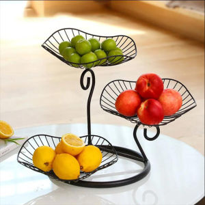 Three layer light luxury iron art fruit plate creative dining table decoration plate household coffee table snack melon metal wire fruit rack