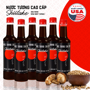 [Tặng 1 nước tương 125ml] Combo 6 chai Nước tương cao cấp Shiitake chai nhựa 525ml lên men tự nhiên từ đậu nành và nấm ngọt Shiitake