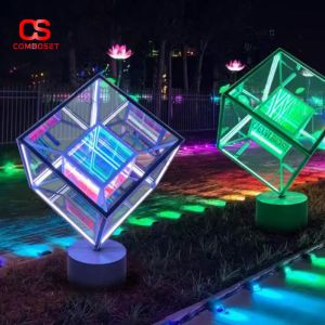 Đèn Sân Vườn Hình Khối Rubik Không Gian Ánh Sáng Đổi Màu Ấn Tượng