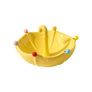 MAOMEI with 6 Forks Ceramic Fruit Bowl with Fork Stainless Steel Fork Umbrella Shaped Fruit Basin Fork Set Cute Large Capacity Creative Fruit Plate  Room