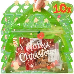 5/10pcs Merry Christmas Gift Bag Cute Christmas Tree Self Sealing Sacks Snack Candy Cookie Treat Christmas Packaging