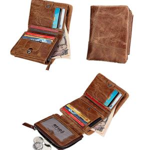 Genuine Crazy Horse Leather Rfid Mens Wallet Man Cowhide Cover Coin Purse Small Male Credit ID Multifunctional Walets Trifold