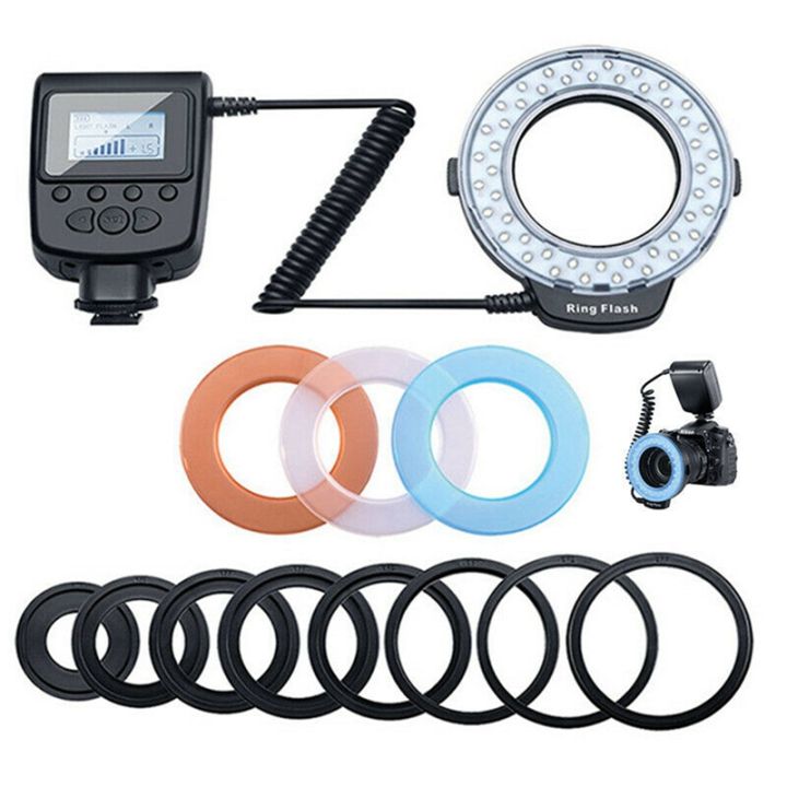 Macro LED Ring Flash Light Kit with 8 Adapter Ring for DSLR Camera ...