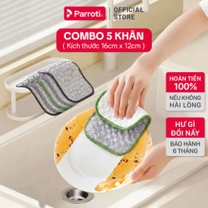 Combo 5 Miếng Rửa Chén Bát Cọ Nồi Chảo Đa Năng Khăn Lưới Kim Loại Hai Lớp Parroti - GS51