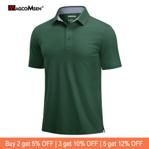 MAGCOMSEN Mens Cotton Pique Polo Shirt Short Sleeve 3 Button Classic Fit Casual Golf Shirt Lightweight Breathable2026