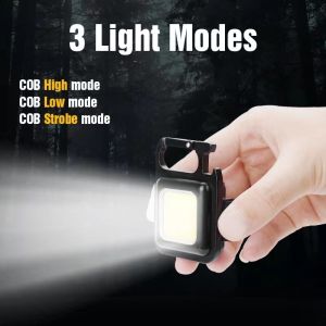 Portable Mini Keychain COB Work Light Muti-fuction Corkscrew USB Rechargeable LED Flashlight