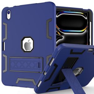 Kickstand & Pencil Holder 3 in 1 Heavy Duty Rugged Hard Plastic Silicone Bumper Shockproof Kids Case for iPad 11th Generation A16 2025iPad Air 7th 11 2025/Air 6th 2024iPad 10th Gen 9th 8th 7th 6th 5thiPad Pro 11 2025 2024Mini 7 6