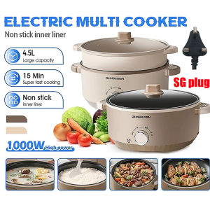 (Ship in 12hrs)3-pin SG plug 4.5L Large Capacity 1000W Non-Stick Interior Rice Cooker Multifunctional Electric Hot Pot With Steamer Overheat Protect