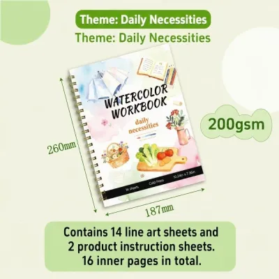 JURHOMIE 200GSM Watercolor Workbook Spiral-Bound Flower Scenery Animal Coloring Sketchbook Practical Multiple Styles Watercolor Painting Book Painting