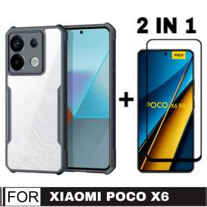 Promo Paket 2 in 1 Case Xiaomi Redmi A3 2023 / Poco X6 5G / Redmi Note 13 Pro 5G 2024 / Poco F5 / Poco F4 GT 5G 2022 Black Bumper Premium Case Armor Transparent + Black Edge Screen Protector