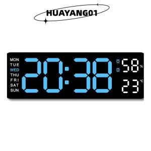 HUAYANG01 [HOT FASHION] Large Digital Wall Clock Temperature And Humidity Week Display Brightness Adjustable Electronic LED Table Alarm Clock