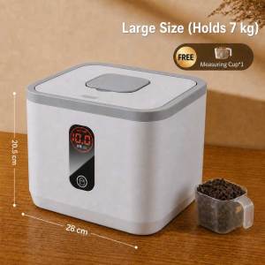Teekland Automatic Sealed Pet Food Storage Container Moisture Insect Proof Airtight Dry Food Bin with Digital Capacity Display 2 Sizes 4kg / 7kg for Cat Dog Kibble