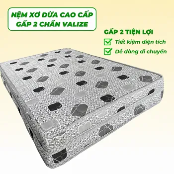 Nệm Xơ Dừa Tự Nhiên Gấp 2 [Nệm Sơn Miền Trung] Dày 15cm - Đệm Xơ Dừa Chần Vải Valize Nâng Đỡ Cột Sống