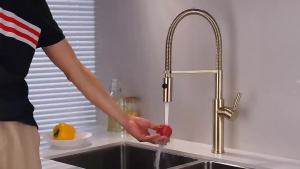 IGDL  kitchen spring retractable faucet dish basin can rotate hot and cold water wiredrawing golden water faucet sink Dragon two function faucet