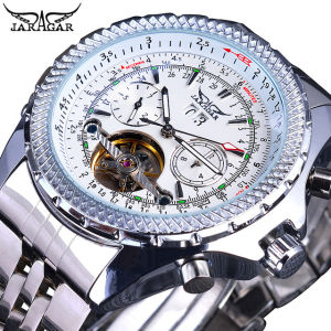 JARAGAR silver steel mens business tourbillon calendar display luminous hands mens automatic watch top brand luxury clock. Mens gifts