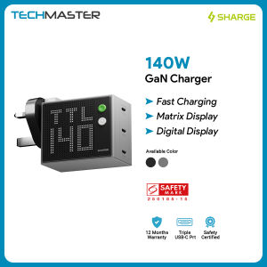 Shargeek/Sharge Pixel 140W Charger with Matrix Display – PD3.1 Fast Charging Triple USB-C Ports Real-Time Power Monitor Ultra-Compact 5th-Gen GaN III Adapter