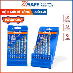 Bộ 8 Mũi khoan bê tông đuôi gài WADFOW WMJ6B08 gồm kích thước 3X60,4X75,5X85,6X100,7X100,8X120,9x120 10X120 mũi khoét chất liệu hợp kim chắc chắn có khả năng chống rí sét nhỏ gọn và sắc bén - chính hãng
