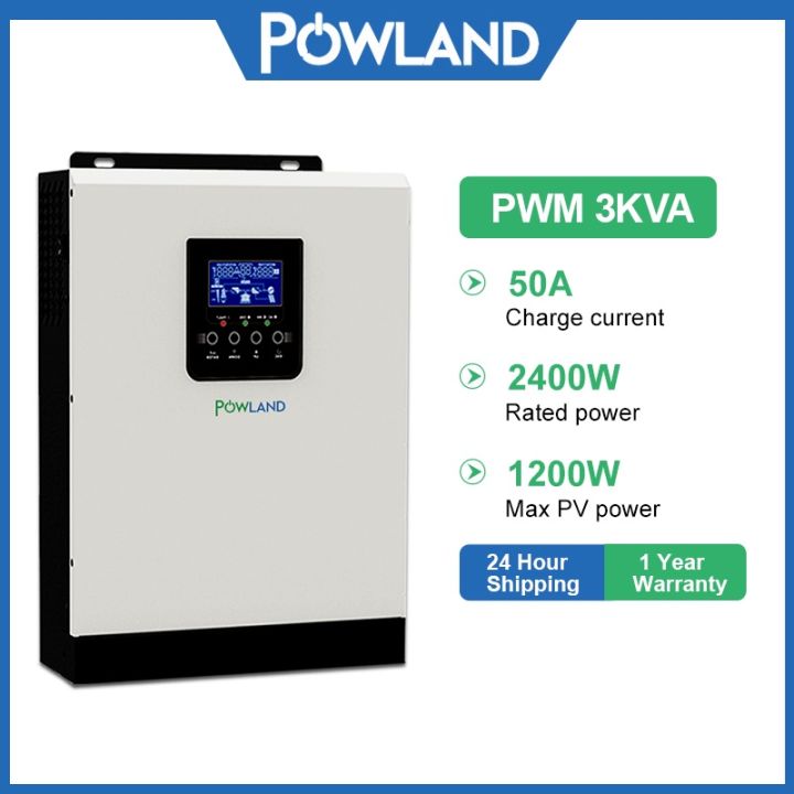 Powland 3KVA Hybrid Inverter 24V Built-in 50A PWM Solar Controller 230V ...