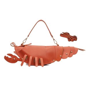 DELICACY Túi đeo vai Túi xách hình tôm hùm Chống nước bắn Công suất lớn Túi da hình tôm hùm Hài hước Nhẹ Túi đeo nách màu đỏ Phụ nữ