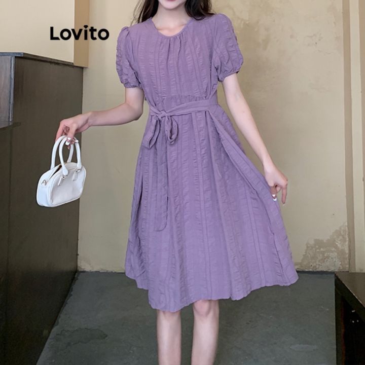 Lovito Casual Plain Belted A-Line Maxi Dress for Women LNE04137 (Purple)  Lazada PH
