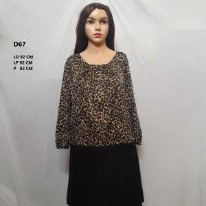 Blouse Wanita Motif Leopard Lengan Panjang - Elegan & Nyaman D67