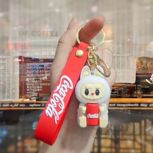 4PCS Cartoon Coca Cola Series Labubu Keychain PVC Monsters Bunny Backpack Pendant Car Keyring Pendant Gift