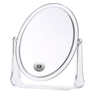 BAIXL Double-sided 5x Magnifying Mirror 360° Rotating Flexible Table Makeup Mirror Portable with Stand Cosmetic Mirror Beauty Mirror