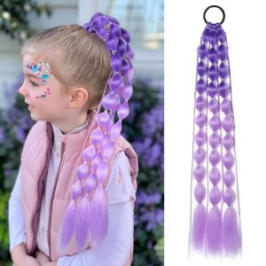 FZIPUA 20" Colored Hair Extensions Lightweight with Hair Tie Ombre Crazy Hair Day Accessories  Fashion Women Kids Bubble Ponytail Extension