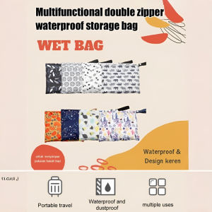 Multifunctional double zipper waterproof wet/dry diaper storage bag
